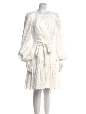 Badgley Mischka White Lace Wrap Dress with Tie Waist